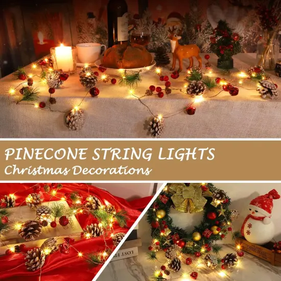 10FT 30LED Red Berry Pine Cone Garland {2}