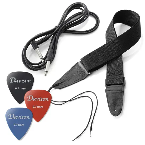 Davison Guitars 39" Full Size Left Handed Electric Guitar - Beginner Kit with Gig Bag and Accessories Black {5}