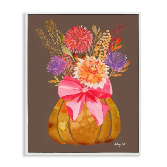 Rustic Chic Pumpkin Florals Framed Giclee Art White {1}