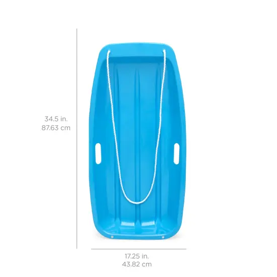 Best Choice Products 35in Kids Outdoor Plastic Sport Toboggan Winter Snow Sled Board w/ Pull Rope, 2 Handles Ice Blue {6}