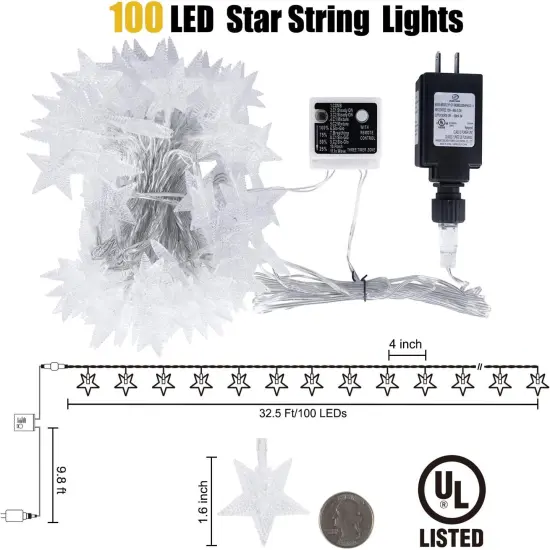 Star String Lights Plug in - 33FT, 100 LED with Remote and Timer (Warm White) {5}
