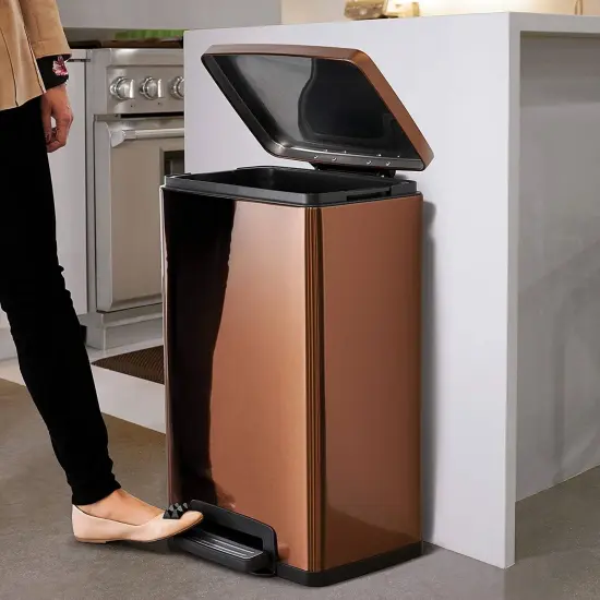 13-Gallon Stainless Steel Trash Can with Step-On Pedal and Soft-Close Lid for Bathroom Copper Bronze {4}