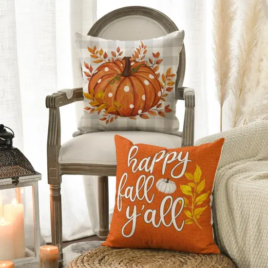 Fall Thanks Pumpkin Leaves Throw Pillow Covers {3}