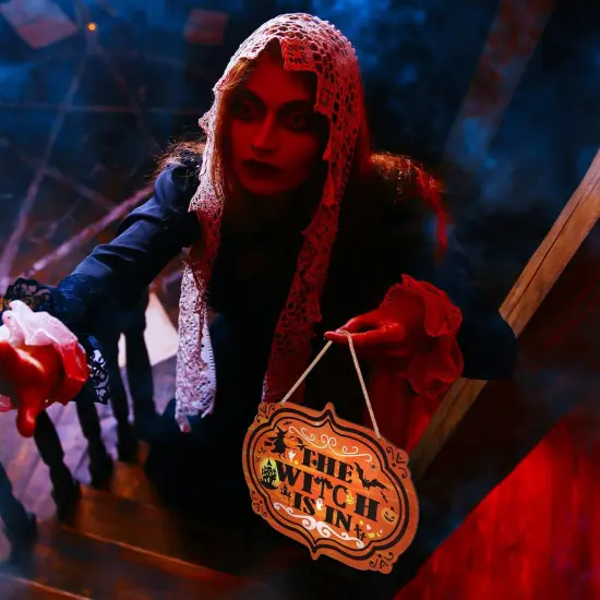 Trick or Treat & The Witch is in Hanging Sign Halloween Wreath Sign - 2 PCS {5}