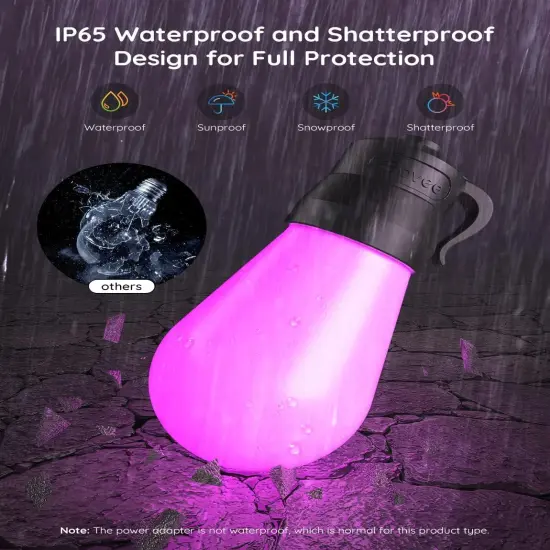 Smart Outdoor String Lights - 48FT with 15 Dimmable LED Bulbs {5}