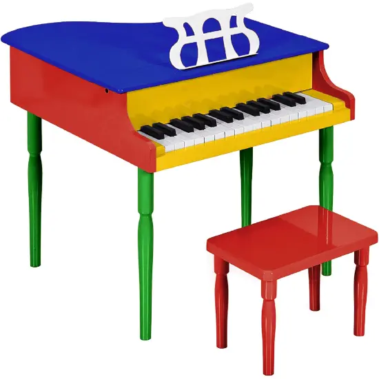 Best Choice Products Kids Classic 30-Key Mini Piano w/ Lid, Bench, Folding Music Rack, Song Book, Stickers Red {7}