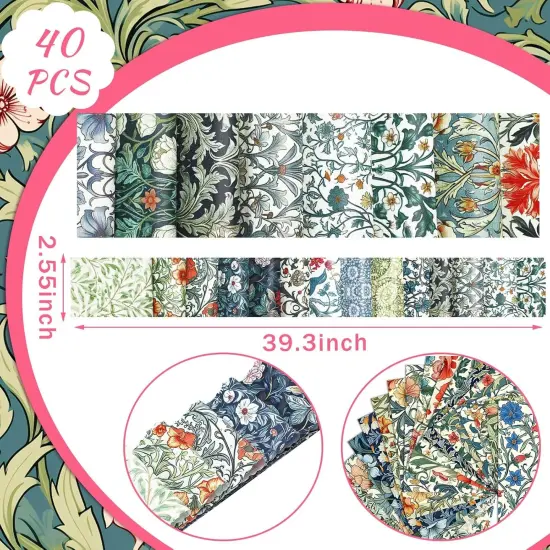 2.6 Inch - 40 Pcs Vintage William Morris Flowers Fabric {2}