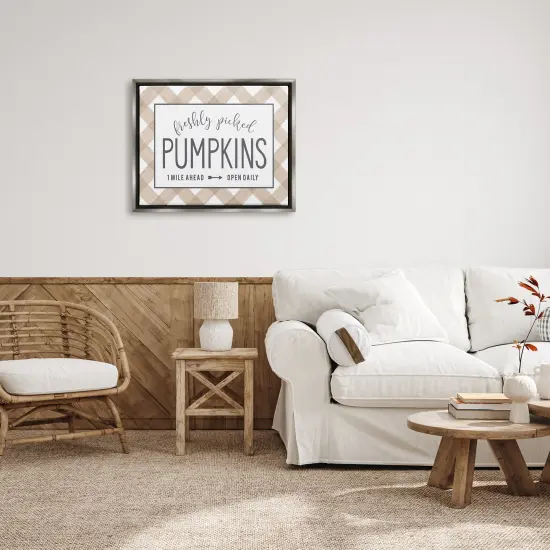 Freshly Picked Pumpkins Country Farm Plaid SignFloating Frame Canvas Art Gold {8}