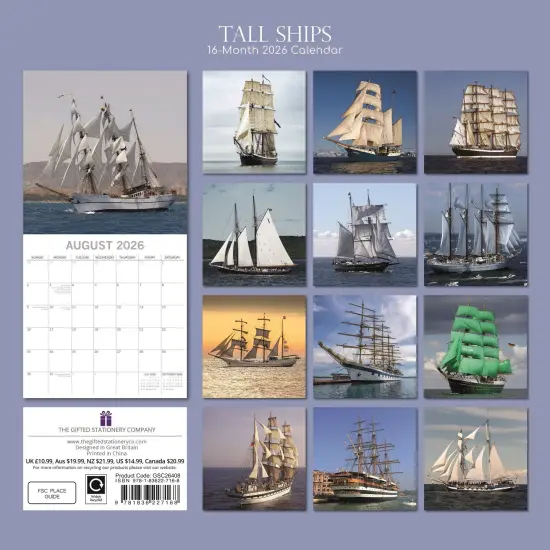 The Gifted Stationary 2026 Square Wall Calendar, Tall Ships, 16-Month Transport Theme Hanging Calendar with 180 Reminder Stickers, Month Planner for Home, or Creative Spaces, 12x12 In Multicolor {4}