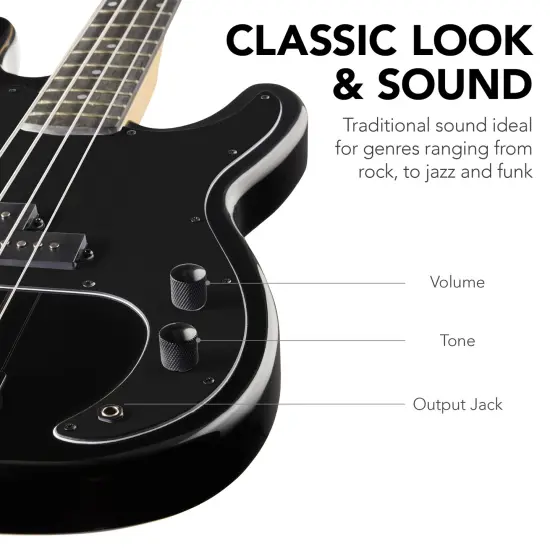 Best Choice Products Full Size Beginner 4-String Electric Guitar Bass Guitar w/ Padded Case Black/Black {6}
