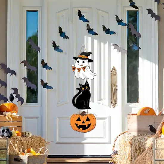 Halloween Ghost Black Cat Pumpkin Door Hanging Sign Decorations {5}