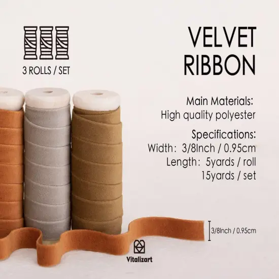 Fall Velvet Ribbon Set 3/8" x 15 Yd for Gift Wrapping - Khaki Terracotta & Nude {2}