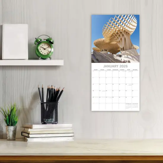 The Gifted Stationary 2026 Square Wall Calendar, Amazing Architecture, 16-Month Arts & Antiques Theme Hanging Calendar with 180 Reminder Stickers, Month Planner for Home, or Creative Spaces, 12x12 In Multicolor {2}