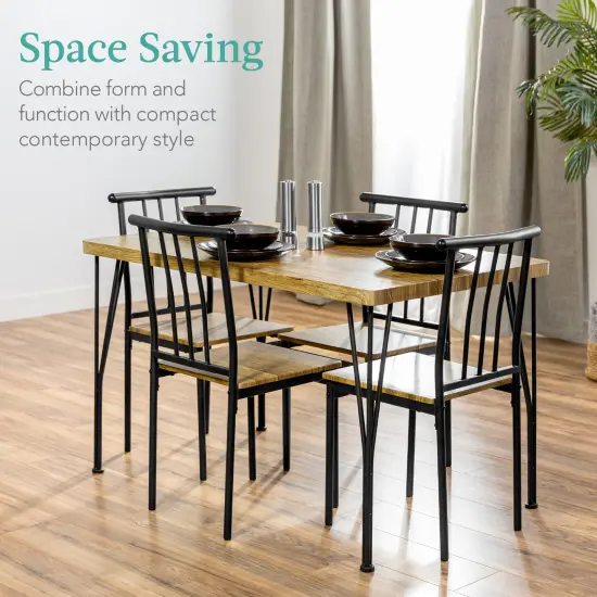 Best Choice Products 5-Piece Indoor Modern Metal Wood Rectangular Dining Table Furniture Set w/ 4 Chairs Brown {2}