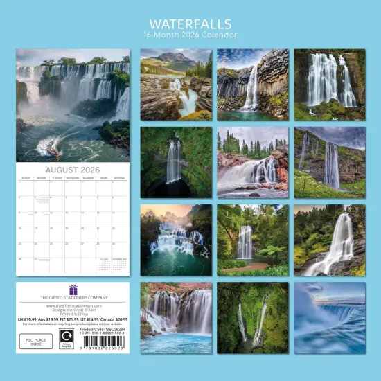 The Gifted Stationary 2026 Square Wall Calendar, Waterfalls, 16-Month Natural World Theme Hanging Calendar with 180 Reminder Stickers, Month Planner for Home or Creative Spaces, 12x12 In Multicolor {4}