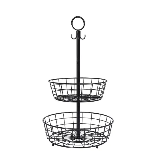 Black 3 Tier Wire Basket Stand {6}