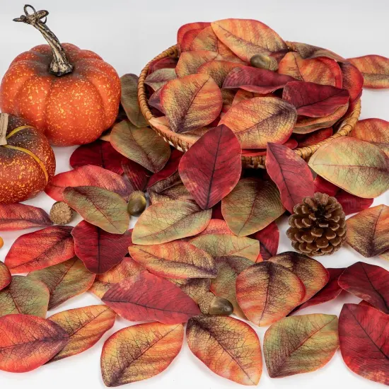 200 PCS Fall Leaves Assorted Color Artificial Magnolia Leave {5}