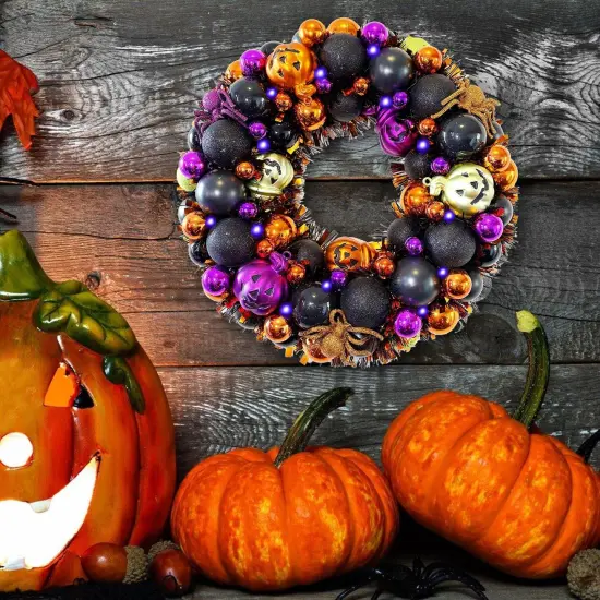 13.8 Inch Halloween Ball Wreath {2}