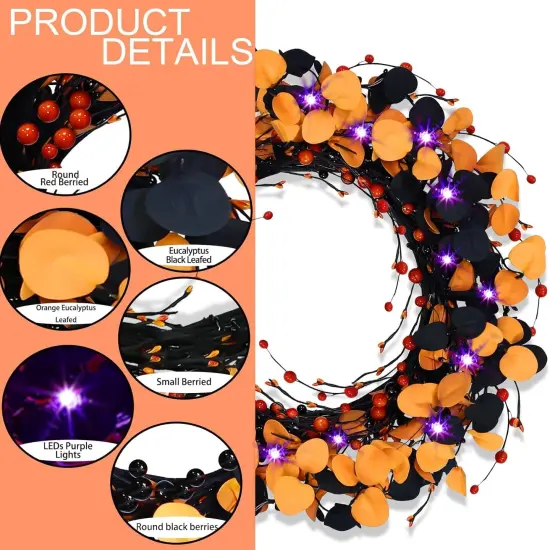 [Timer & Lighted]18 Inch 20 LED Halloween Wreaths {3}