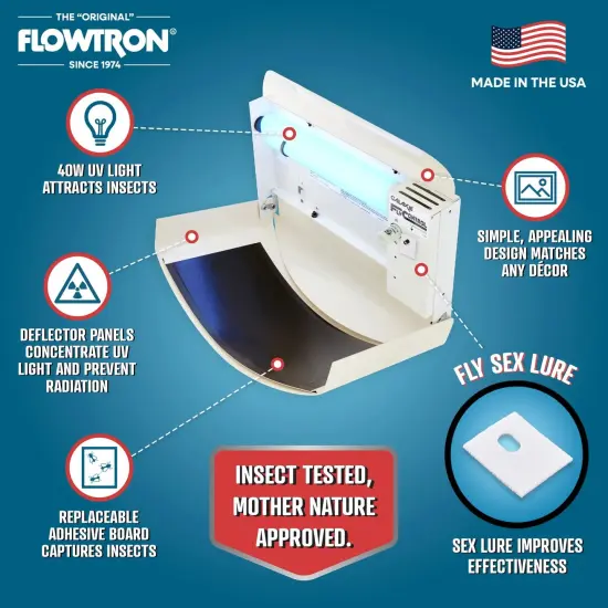 Flowtron Fly Trap Indoor Wall Sconce, Electric Insect Killer, 40W UV, Sticky Strips, 600 Sq Ft, Home {2}