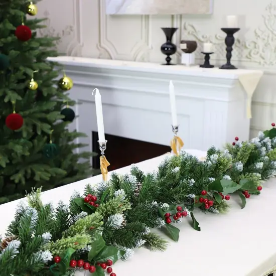 9ft Christmas Garland with Lights,Lighted Artificial Flowering Pine Garland {6}