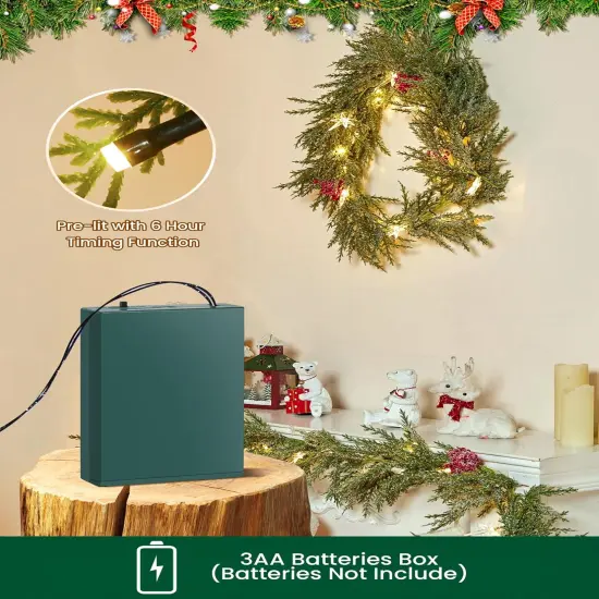 6Ft 20 LED Lighted Pine Leaves Christmas Garland with Lights {3}