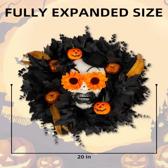 20&rdquo; Black Maple Leaves Wreath with Pumpkin Feather {3}