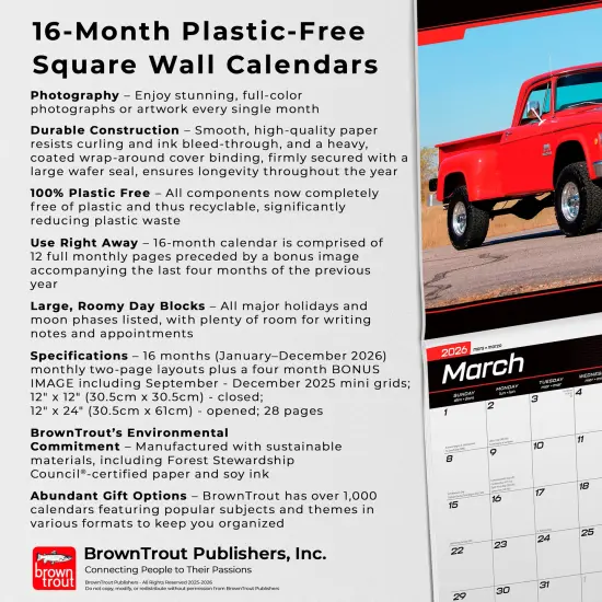 Classic American Pickups OFFICIAL | 2026 12 x 24 Inch (Hanging) Monthly Square Wall Calendar | Foil Stamped Cover | Plastic-Free {6}