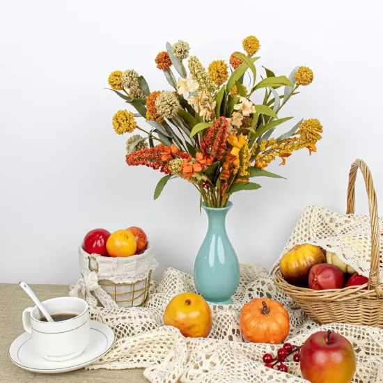 17 Inches Boho Autumn Flowers 9 PCs Faux Fall Flower Stems {4}