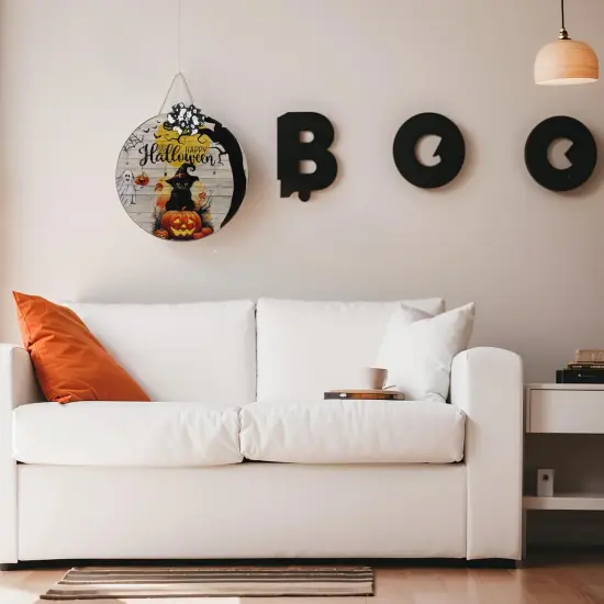 Happy Halloween Black Cat Front Door Sign {6}