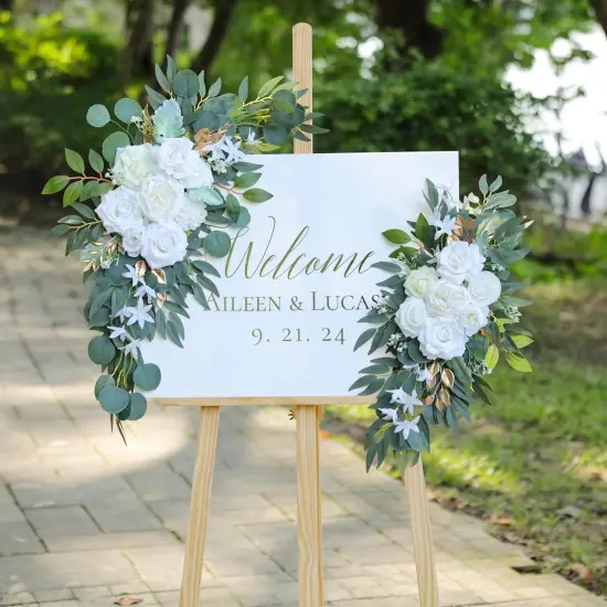Set of 2 for Welcome Signs,Artificial White Wedding Arch Flower Swags {2}