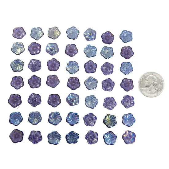 12mm Flat Pinwheel Flower Beads in Iridescent Lavender Tanzanite AB Apx 25 Beads GB-PWF02 {1}