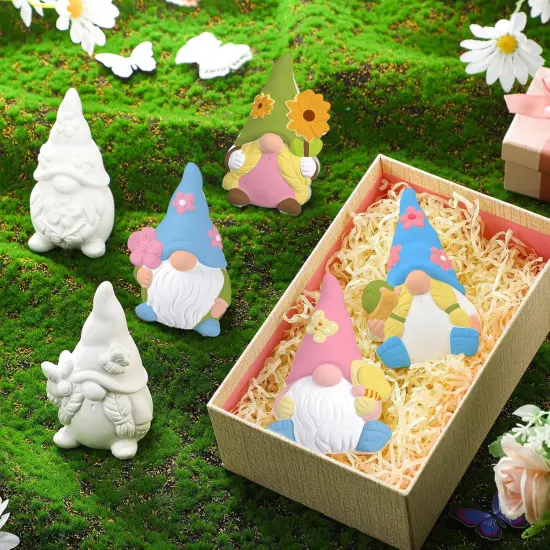 6 Sets Ready to Paint Your Own Ceramic Gnome Statues Spring DIY Unpainted Ceramics Gnome Figurines {2}