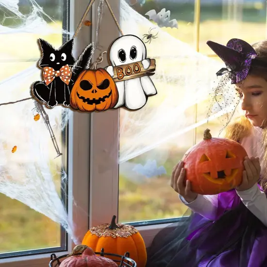 Halloween Door Decor - Pumpkin Ghost Boo Black Cat {4}