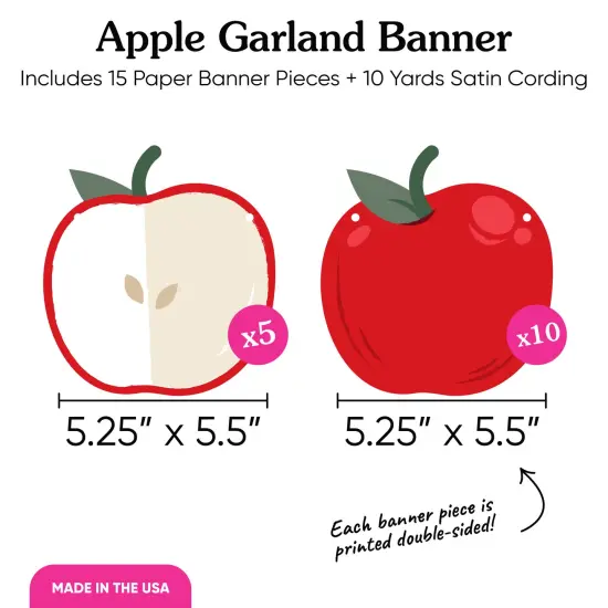 Big Dot of Happiness Apple Garland Banner, Back to School Classroom Teacher Decor, Fall Harvest Decor Backdrop, 30 Feet of Cord, 15 Paper Apple Shapes {5}