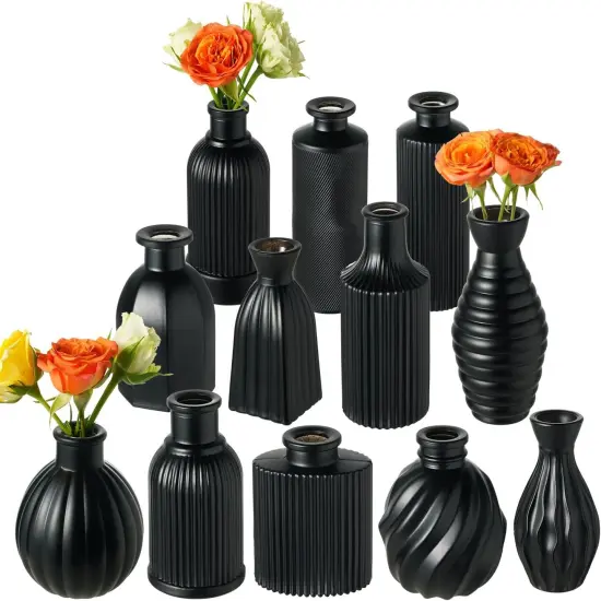 Set of 12 Small Glass Bud Vases Ribbed Modern Vintage Flower Vases {2}