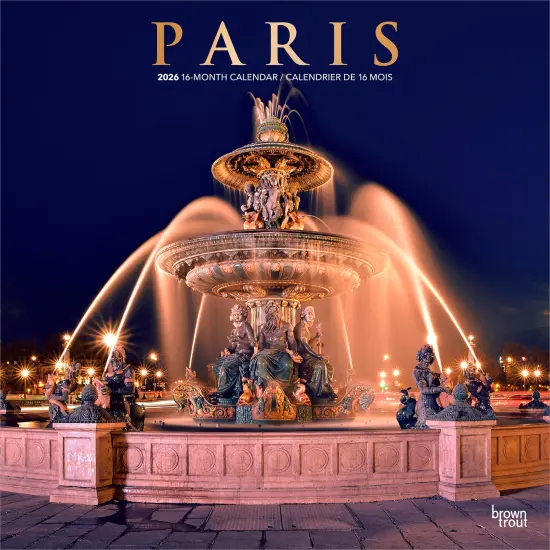 Paris | 2026 12 x 24 Inch (Hanging) Monthly Square Wall Calendar | Foil Stamped Cover | English/French Bilingual | Plastic-Free {1}