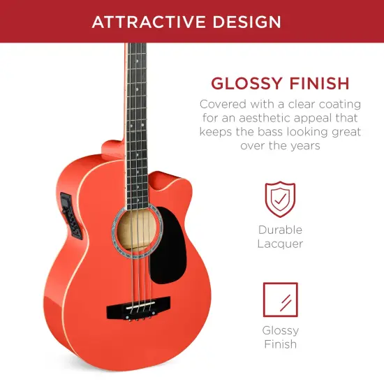 Best Choice Products 22-Fret Full Size Acoustic Electric Bass Guitar w/ 4-Band Equalizer, Truss Rod Red {4}