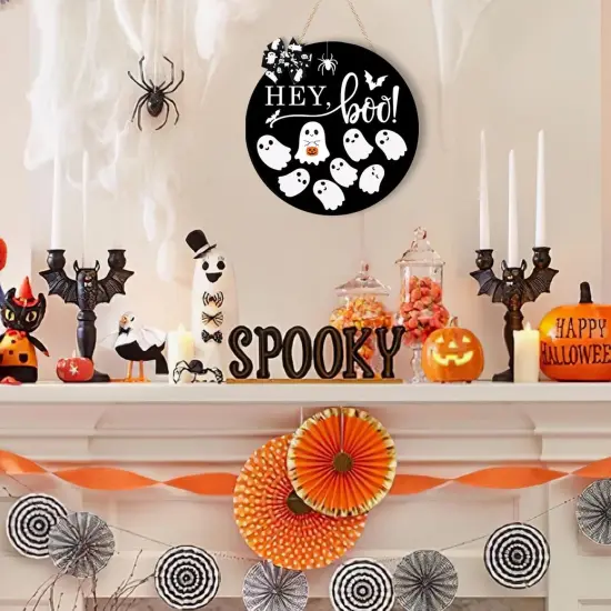 Halloween Door Sign Decorations Ghost Wreath {6}