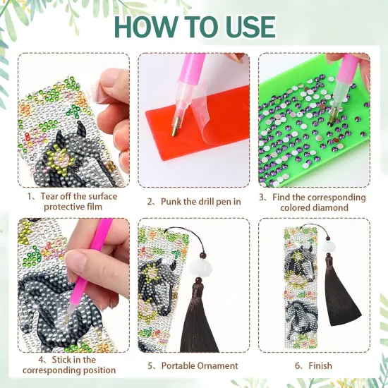 6 PCS Flower Horse Diamond Art Bookmark Set DIY {5}