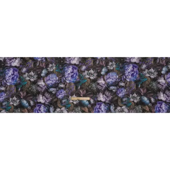 1 Yard Lilac Teal Taupe Linen Fabric Medium Weight Mythical Garden 58 inch Width {3}