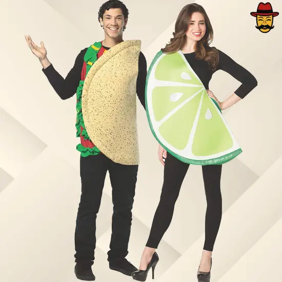Taco and Lime Slice Couples Costume Set Food Tunics Funny Fiesta Party Outfit {1}