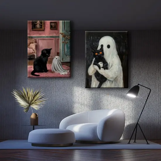Set of 2 Framed Ghost and Black Cat Wall Art - 12x16 Inch {4}