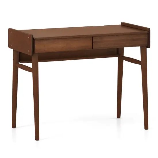 Costway Bamboo Writing Desk 39.5" Computer Study Desk with 2 Storage Drawers & Open Shelf {7}