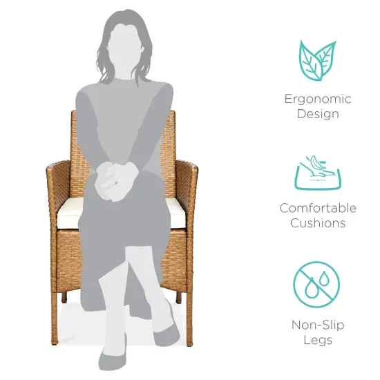 Best Choice Products 3-Piece Outdoor Wicker Conversation Patio Bistro Set, w/ 2 Chairs, Table Natural/Ivory {2}