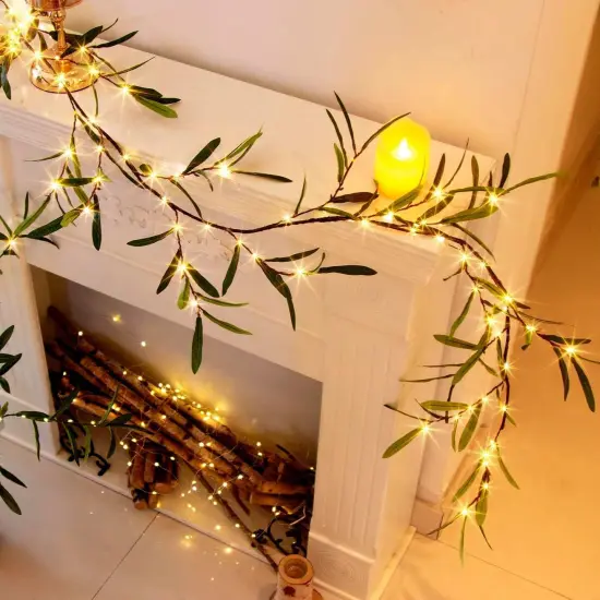 Lighted Artificial Olive Garland, 6FT LED Faux Greenery Vine Garland Lights Battery Operated {6}