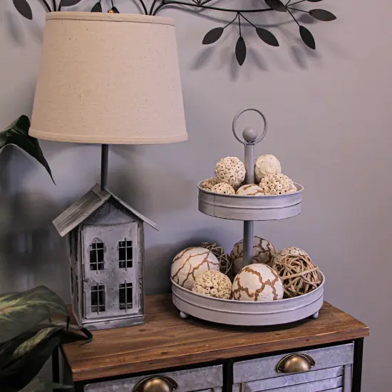 Metal Rustic Round Two Tier Country Farmhouse Tray Serving Stand {10}