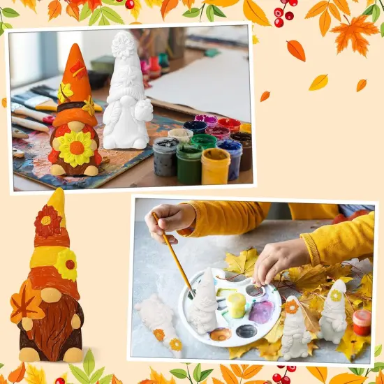 4 Pcs Fall Gnome Ceramic to Paint Kit 5 Inch Ready to Paint Your Own Ceramic Gnome Statues {3}