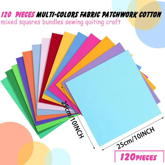 120 Pcs 10 x 10 Inch Solid Multicolor Cotton Precut Fabric Bundles {2}