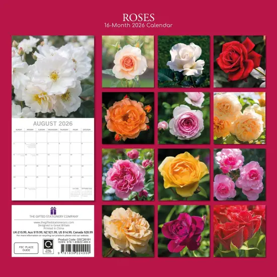 The Gifted Stationary 2026 Square Wall Calendar, Roses, 16-Month Floral Theme Hanging Calendar with 180 Reminder Stickers, Monthly Family Planner for Home & Creative Spaces, (12x12 In) Multicolor {4}